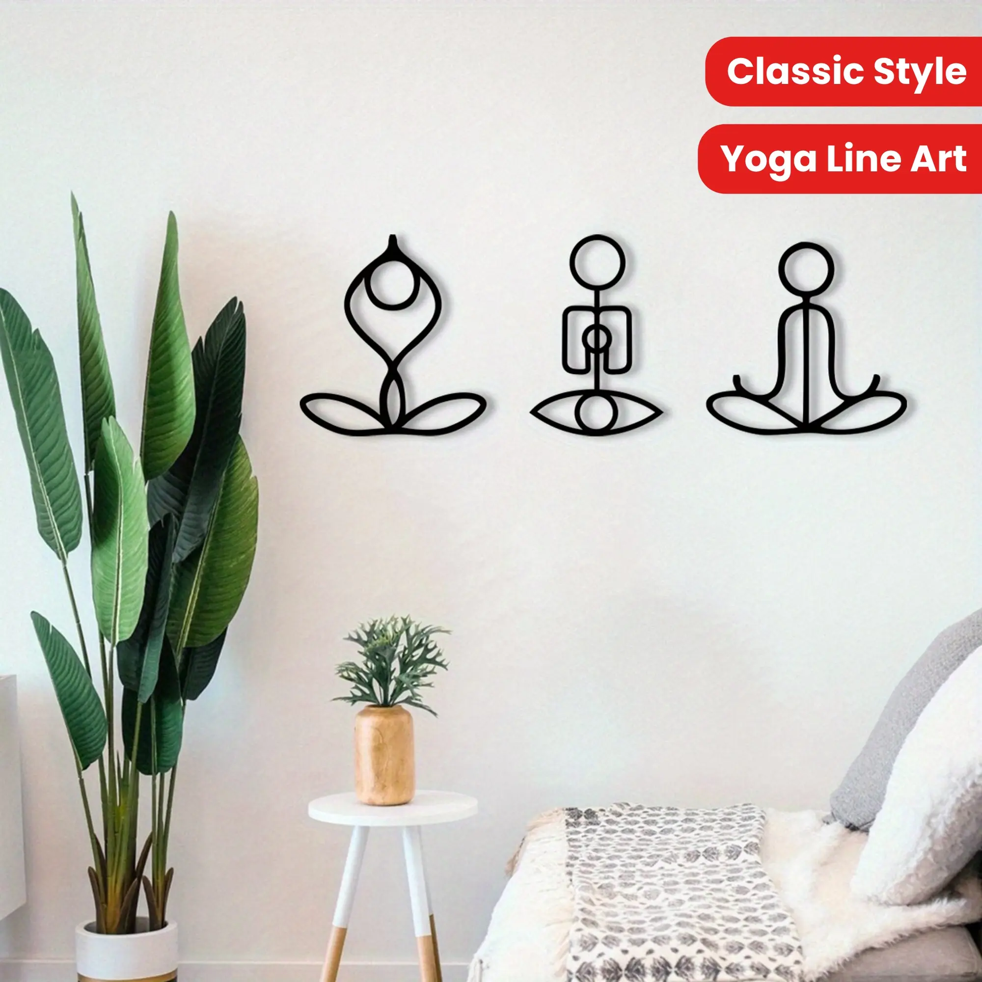Classic Style 3-Piece Yoga Poses Wooden Wall Art - Yoga Wooden Decor - Meditation Home Decor - Wooden Wall Decor - Yoga Line Art