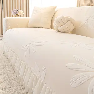 Stretch Sofa Slipcover 1 Piece, Soft Polyester Spandex Jacquard Fabric, Elastic Bottom, Furniture Protector with Skirt