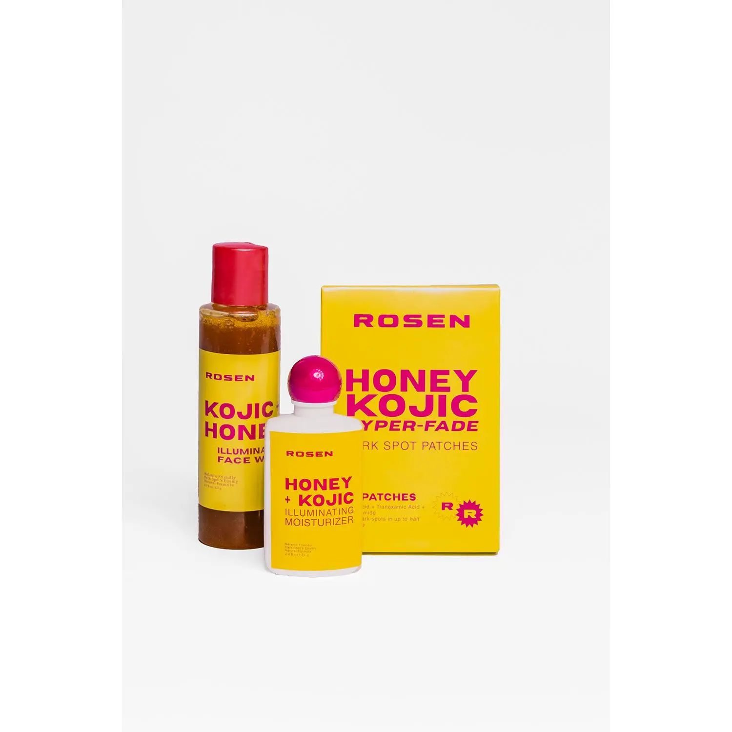 ROSEN Honey Kojic Dark Spot Trio – Brightening Cleanser, Moisturizer + Hyper-Fade Patches | Kojic Acid, Tranexamic Acid & Niacinamide for Hyperpigmentation & Acne Scars | Complete Dark Spot Routine for Melanin-Rich Skin | Black-Owned Skincare