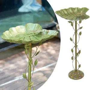 15" L*30.5" H Cast Iron Pedestal Bird Bath, Metal Bird Baths for Outdoors, Green Birdbath, Free Standing Bird Feeder Seed Tray Garden Yard Decor