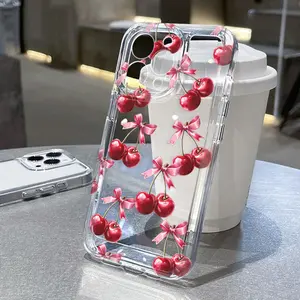 Soft Case for iPhone 16 Pro Max 15 Plus 14 13 12 11 XS XR Big Red Cherries Anti-Yellowing Shockproof ultra-thin Silicone Crystal Cover