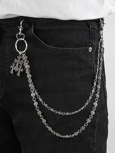 Men's Cross Pendant Multi-Layer Fringe Metal Fashion Accessory, Hip Hop Punk Style Pants Chain, Vintage Waistband, Daily Party Holiday Gift, Maximalist Jewelry