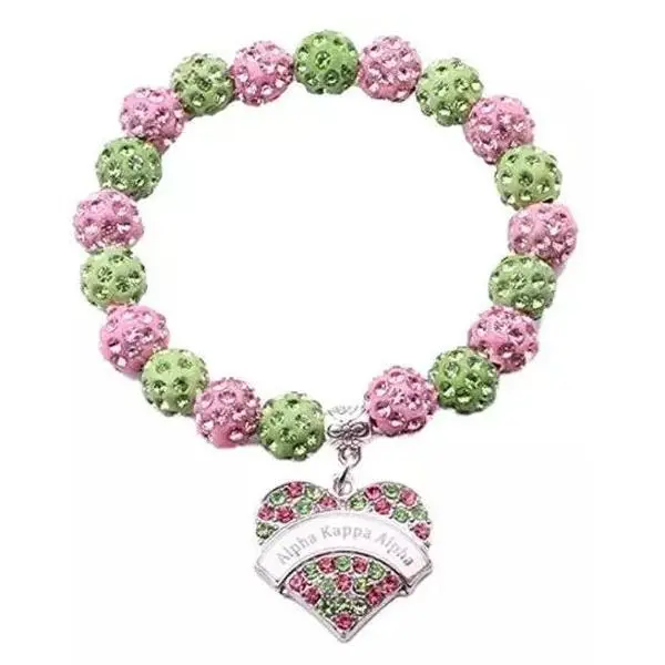 Alpha Kappa Alpha Bling Heart Charm Bracelet