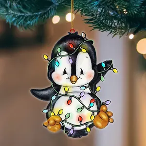 Penguin Christmas Light 2D Flat Acrylic Hanging Ornament Animals Shaped