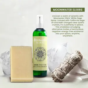 Moonwater Elixirs Sage Smudging For Clearing Negative Energy Charged with Crystals, Full Moon and Reiki Energy