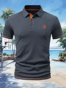 High-End Breathable Men's Polo Shirt, Geometric Print, Slim-Fitting, Casual Style, Ultimate Comfort, D638 Barcelona Polo Club Design