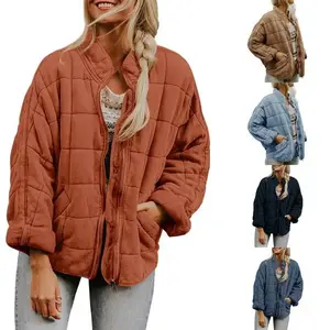 Womens Dolman Lightweight Quilted Jackets Zip Up Long Sleeve Stand Neck Pockets Coat Warm Winter Outwears