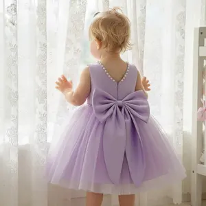 Cute Baby Girl Elegant Princess Beads Dress Mesh Toddler Birthday Party Ball Gown Formal Pageant Wedding Dress With Bow Beads Flowy Mesh Skirt Comfort-First Design