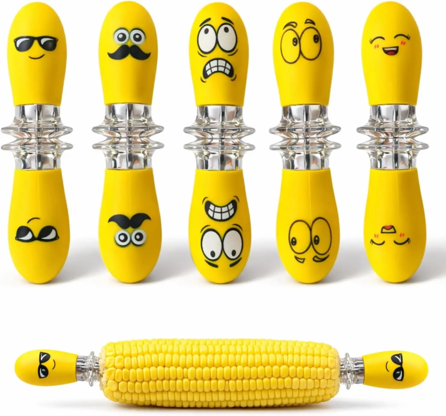 Fumiko's Unique Corn Holders for corn on the cob - 10 PCS/5 corn cob holders set, Fun Faces, interlocking corn holder set making your corn on the cob experience even more entertaining