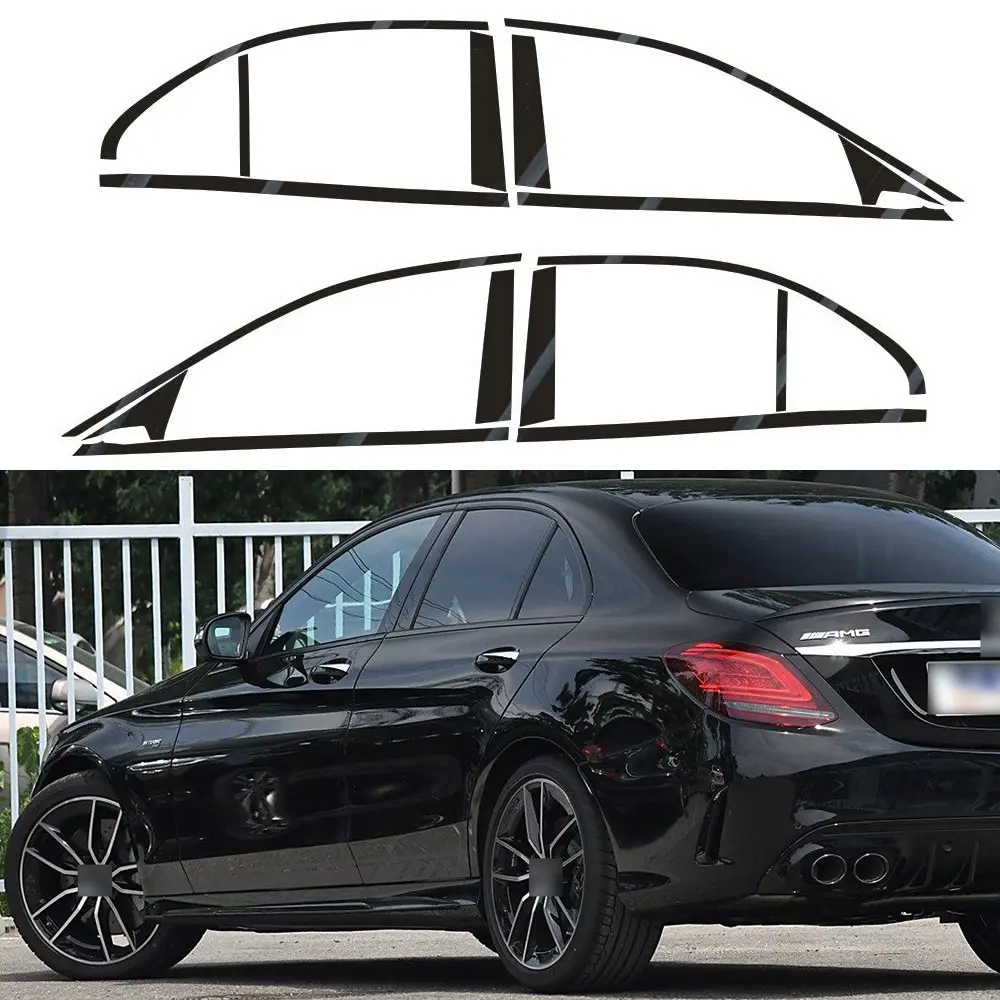 Glossy Black ABC Pillars Window Chrome Delete Car Stickers for Mercedes Benz C-Class W205 2015-2022 Sedan, Bubble-Free Window Trim, Vehicle Exterior Decoration, Cars Accessories