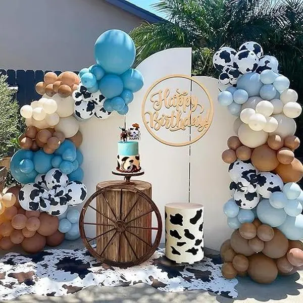 158 PCS Blue Cow Balloons Arch Garland Kit Cow Party Decorations for Baby Shower Birthday Farm Theme Party Supplies Decorations