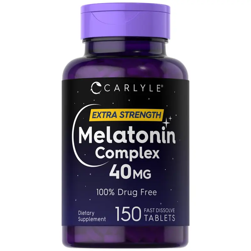 Carlyle Melatonin 40mg Complex - 150 Tablets - Extra Strength Support - with Ashwagandha and Chamomile - Vegetarian, Non-GMO, Gluten Free Supplement