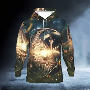 【Cosmic Eye Steampunk Hoodie】Golden Sci-Fi Print Top | Men/Women Oversized Tech Streetwear | Celestial Mechanism Design Pullover | Trendy Futuristic Casual Daily Fashion