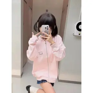 Japanese Sweet Kawaii Cartoon Embroidery Hoodie Women Y2k Aesthetic Pocket Patchwork Jacket Casual Grunge Zipper Sweatshirts New