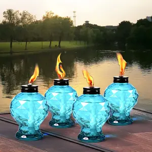 4 Pack Citronella Glass Table Top Torches with Wick and Cap, Refillable Outdoor Torches for Yard Patio Garden Landscape Party Decor