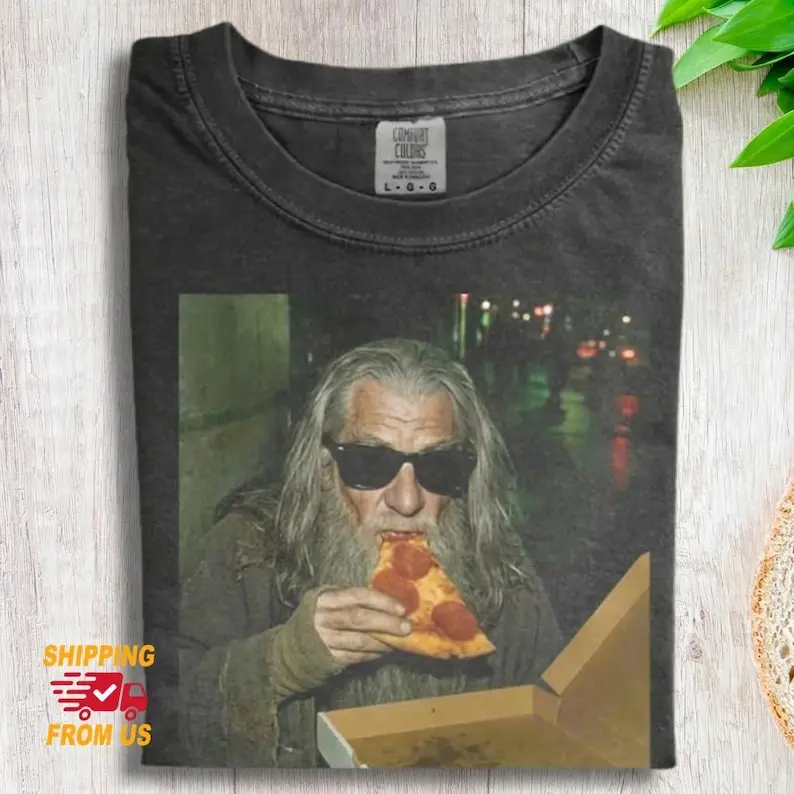 Comfort Colors Gandalf Wizard Pizza TShirt, Lotr Gandalf Tshirt, Cool Wizard Tee T-Shirt, Pizza Lover Gift