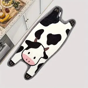 Milk Cow Bathroom Rugs Animals Non Slip Cute Bath Rug Soft Absorbent Microfiber Bathtub Door Mat for Bathroom Kitchen Floor Tub Shower Rug Black White