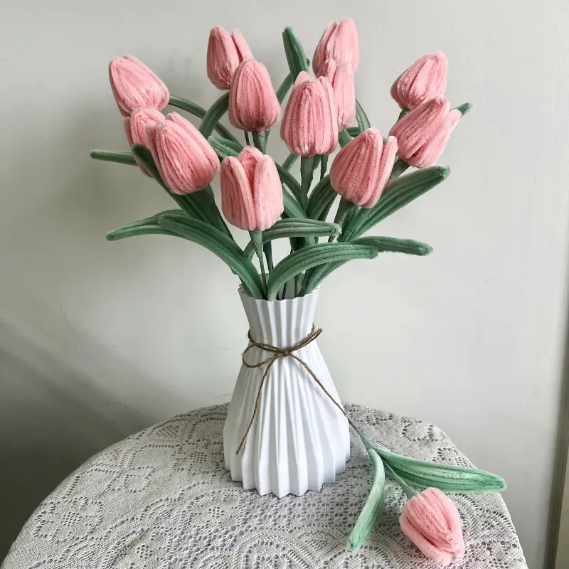 Pipe Cleaner Chenille Stems Handmade Pink Tulip Flower Making Kit DIY Art Flower Bouquet Craft Set Hot Glue Sticks Tape