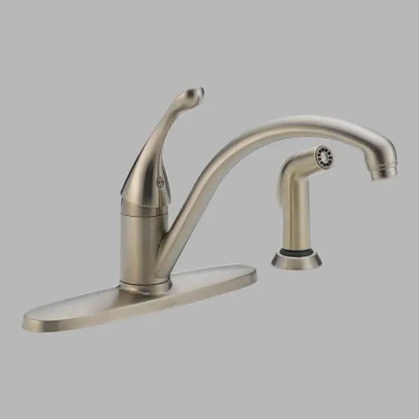 Delta 440-SS-DST Collins Single Handle Kitchen Faucet with Spray, Stainless Steel, Curved Spout, Indoor Use, Water Control (Model SDD-DLT-391)
