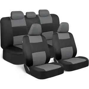 BDK PolyPro Car Seat Covers Full Set in Gray on Black, Front and Rear Split Bench Seat Covers for Cars, Easy to Install Car Seats Cover Set and Accessories for Auto Trucks Van SUV - Gray