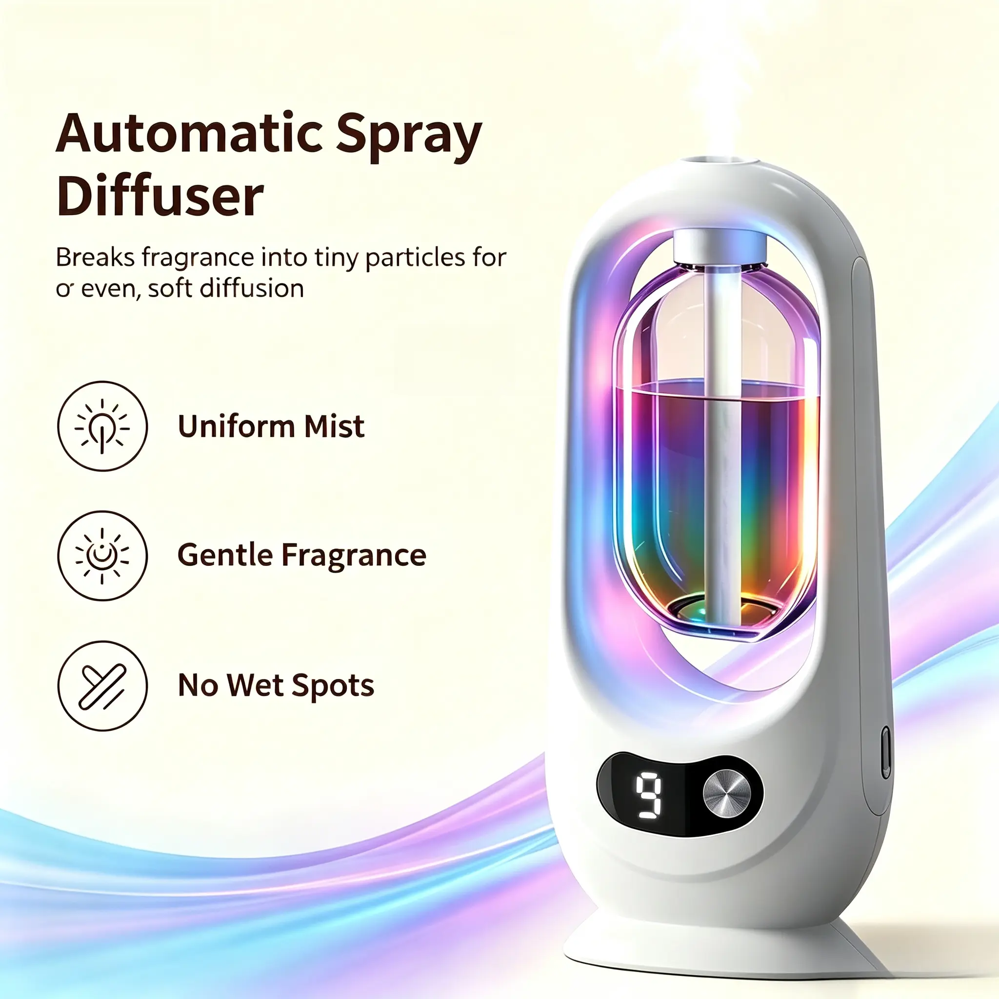 Compact Wall-Mounted Automatic Aroma Diffuser - Quiet Operation, Room-Scenting Air Freshener with 1 Bottle of Rose Essential Oil for Bedroom, Bathroom, Modern Home Decor