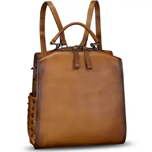 Genuine Leather Backpack for Women Convertible Satchel Vintage Rucksack Casual Back Bag Shoulder Bag Retro Cowhide Handbag Purse Daypack