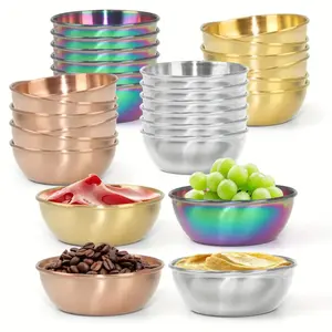 4pc Stainless Steel Dipping Sauce Dish Set, Home Snack Plates, Soy Sauce Condiment Bowl, Commercial Kimchi Dipper, Salad Serving Bowls