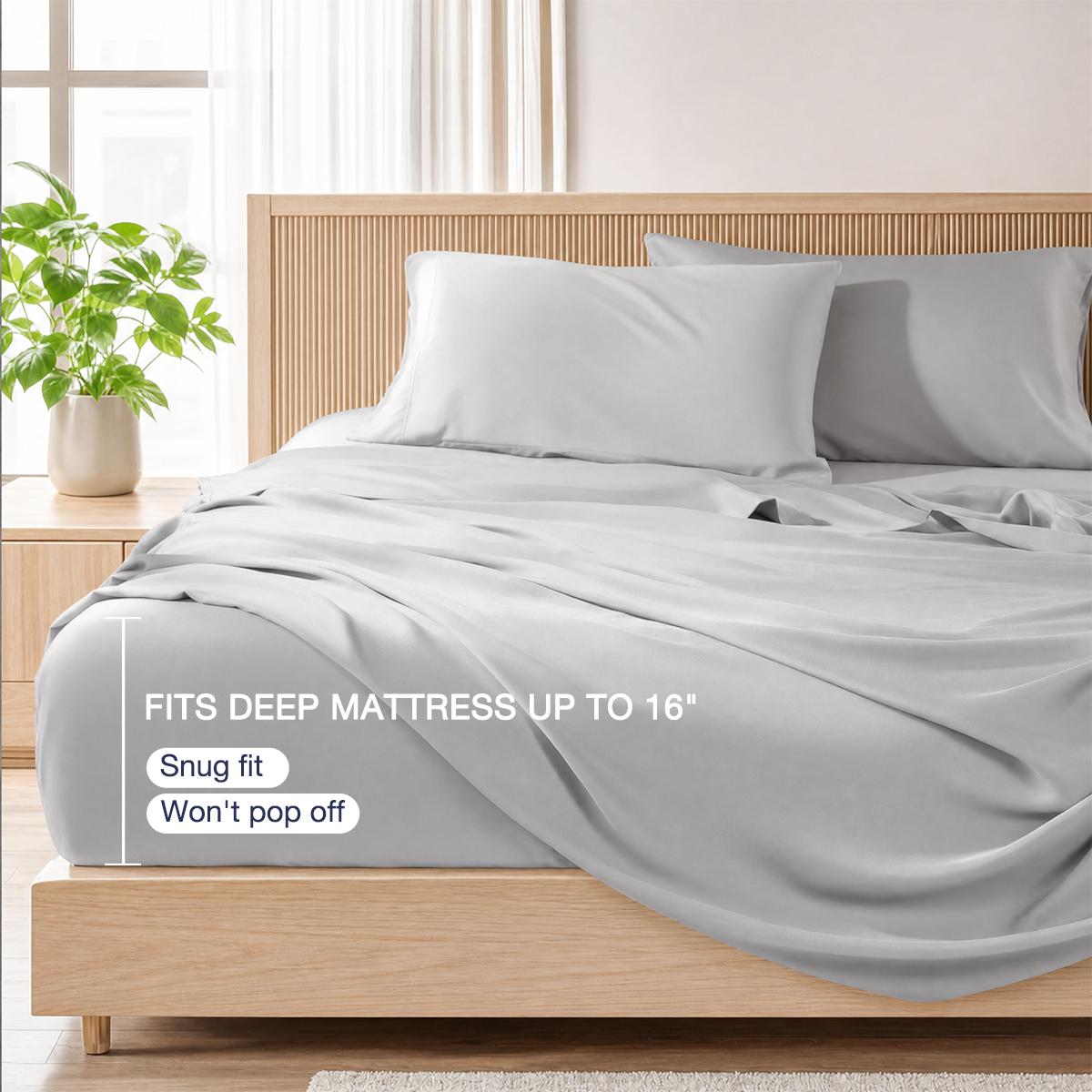 MOXHOMO  6PCS Bamboo Cooling Queen Size Sheet Set - Children Bedding Set, Breathable and Comfortable - Fit For Hot Sleepers and Sweats, Pillowcases, Flat Sheet and Fitted Sheet - A Perfect Gift
