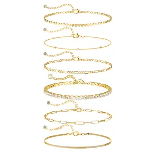 Tewiky Waterproof 14K Gold Plated Copper 6-Piece Bracelets Set for Women Elegance in Every Link Adjustable Size Hypoallergenic Gift Box Included For Valentine's Day gifts