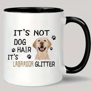 Labrador Glitter Dog Hair Funny Ceramic Mug - Black with White Interior, Insulated, Hand-Wash Only, Perfect Gift for Labrador Lovers, Coffee Bar Accessories