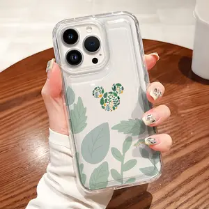 Plant Mickey Pattern Soft TPU Flexible Full-Body Airbag Shockproof Protection Phone Case , Clear Cover For iPhone 16 15 14 13 12 11 Pro Max Plus XSMAX