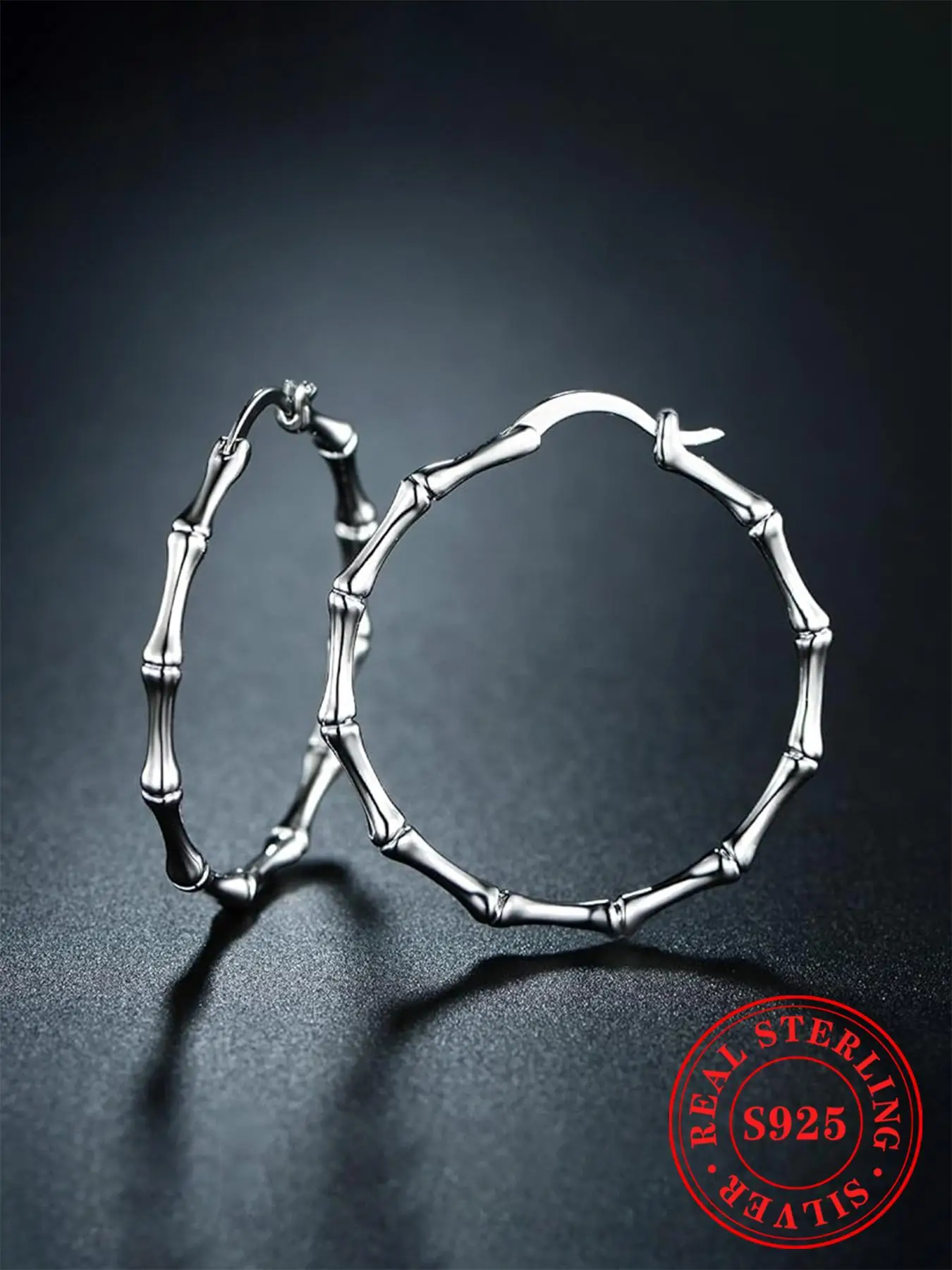 925 Sterling Silver Bamboo Joint Design Hoop Earrings, Fashionable Earrings for Women & Girls, Trendy All-match & Exquisite Jewelry for Birthday Gift
