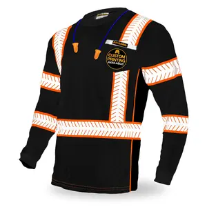 KwikSafety RENAISSANCE MAN Safety Shirt (FISHBONE TAPE) Long Sleeve Menswear Hi Vis Reflective Crewneck - Model No.: KS4402BLK