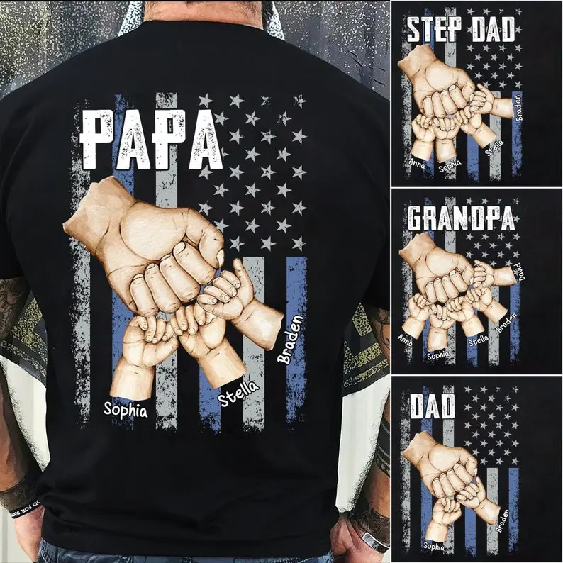 Personalized Dad Raised Fist Bump Shirt, Customized Grandkids Hands, Dad Kids Matching Shirt, Grandpa Shirt Fist Bump Grandchild Names
