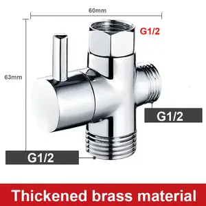 Brass 3 Way Diverter Valve Bidet Sprayer Kit with Stainless Steel Nozzle, G1/2 Shower/Faucet Adapter, Hose & Wall Mount