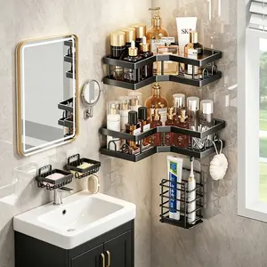 5-Pack No Drilling Bathroom Corner Shower Caddy, Wall Mounted Rust-Proof Shower Shelves for Bathroom, Kitchen, Black