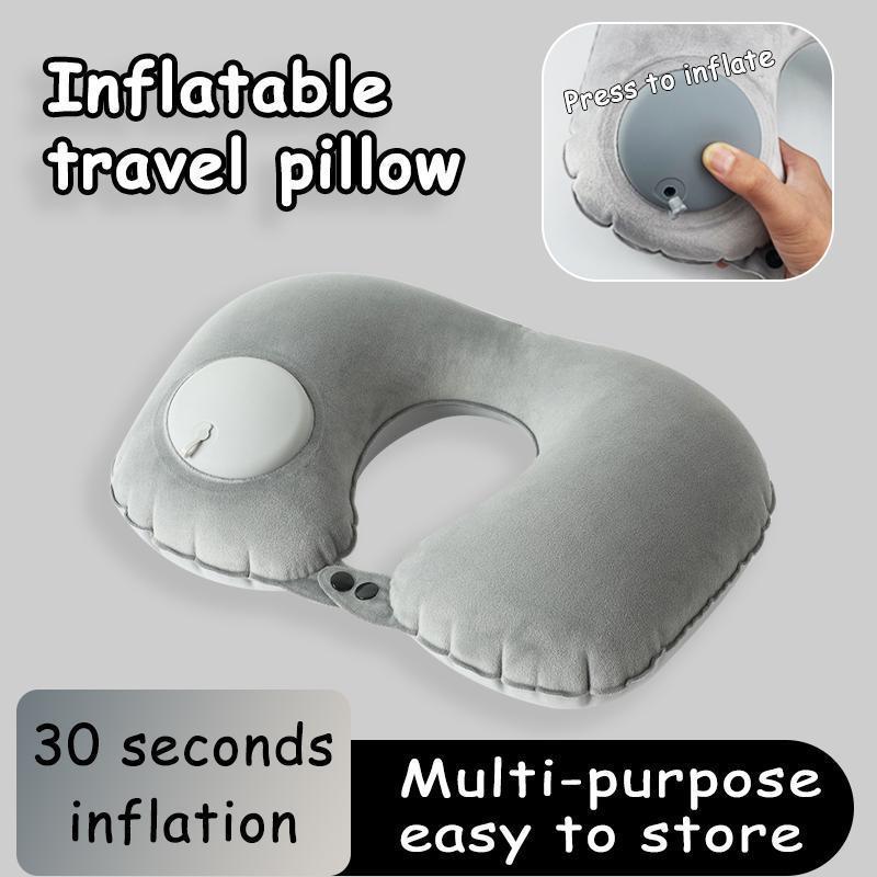 Inflatable Travel Pillow, Neck Pillow for Traveling Airplanes Train Car Office, Portable U-Shaped Blow Up Neck Support Pillow