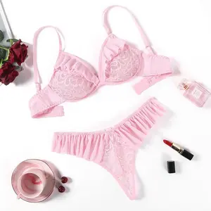 Avidlove Lingerie For Women 2 Piece Lace Bra and Panty Sets Mesh Ruffle Underwear Outfits S-XXL Soft Nylon Spandex Bridal Bridal Shower