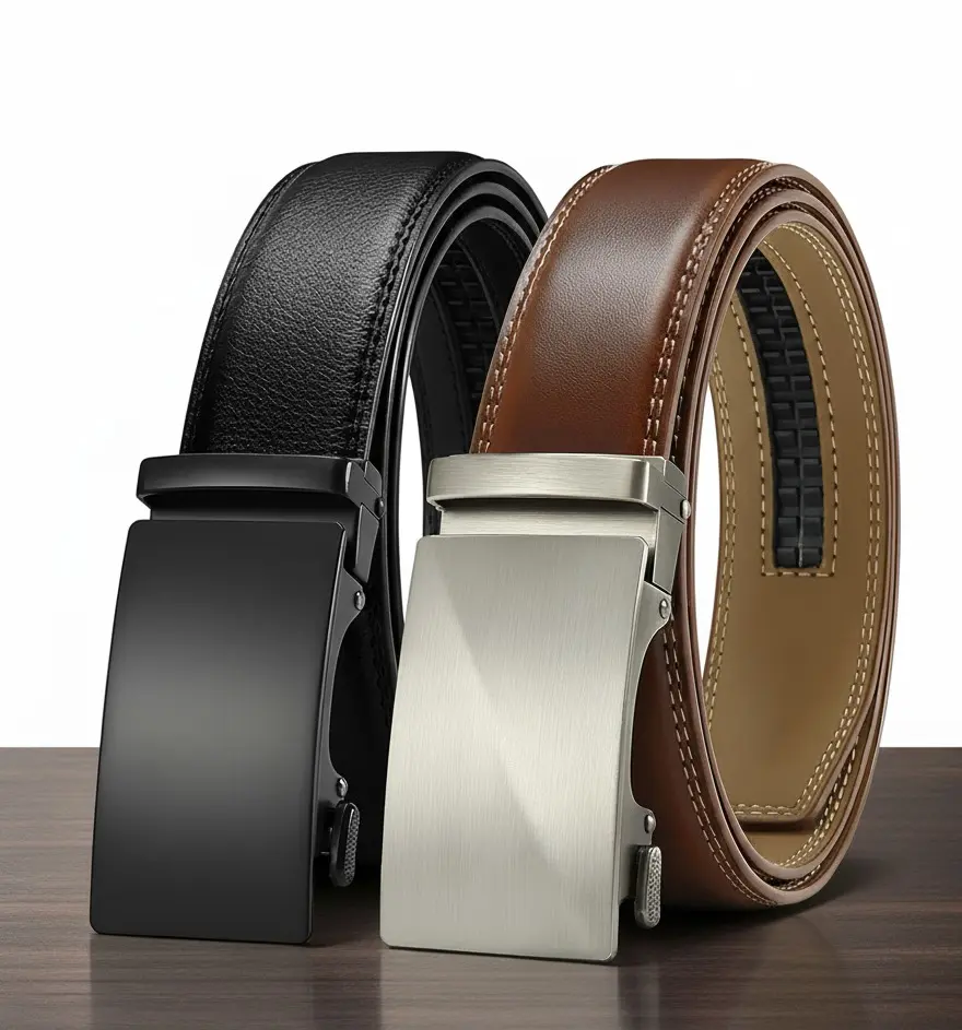2 Pack Men's Ratchet Belts Adjustable Auto Buckle Dress Casual Waist Belt Sizes (42 to 46)
