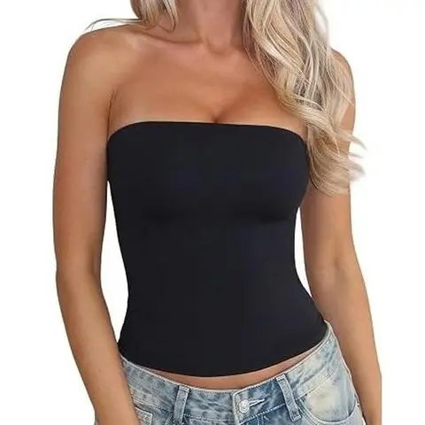 QINSEN Apparel Women's Seamless Tube Top Double Lined Strapless Bandeau Summer Slim Fit Going Out Tank Tops