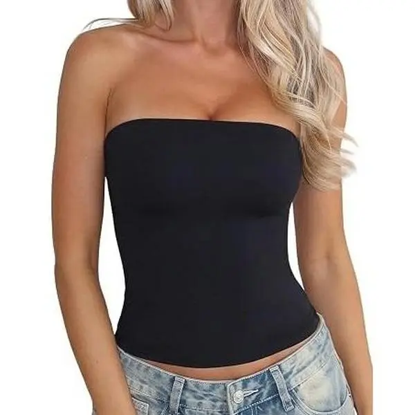 QINSEN Women's Seamless Tube Top Double Lined Strapless Bandeau Summer Slim Fit Going Out Tank Tops QINSEN Women's Seamless Tube Top Double Lined Strapless Bandeau Summer Slim Fit Going Out Tank Tops