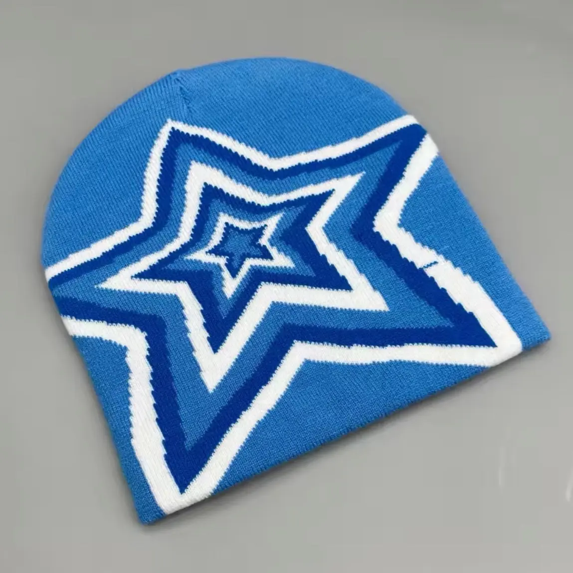 Y2K Unisex Beanie Quality Wool Cap with Star Design, Blue Color, Ideal for Men and Women, Fashionable Style
