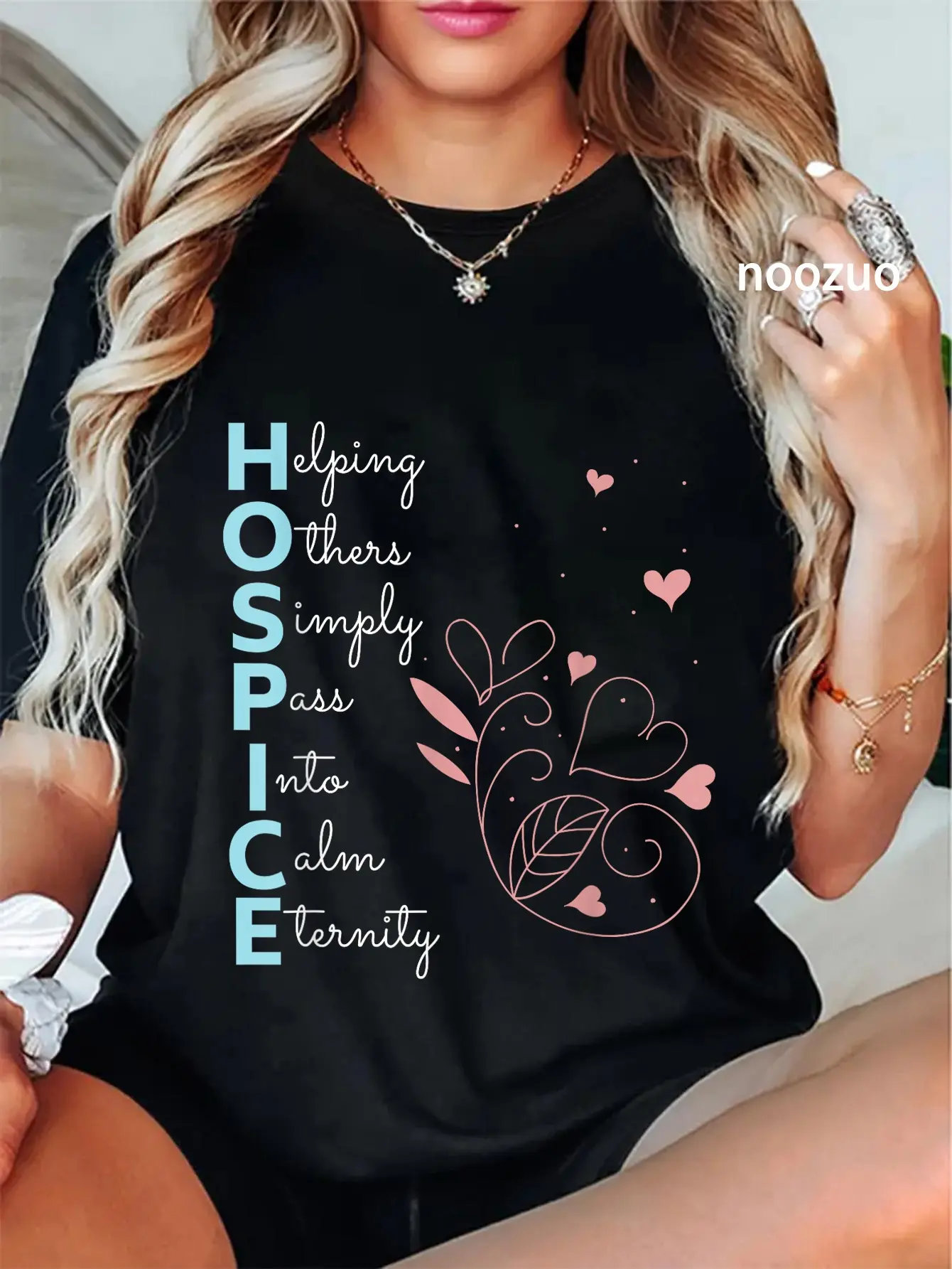 Women's Hospice Nurse Graphic T-Shirt, Casual 100% Cotton Short Sleeve Top for Everyday Wear, End of Life Care Gift, Shortsleeve, Lady, Tshirt, Vintage, Whimsical