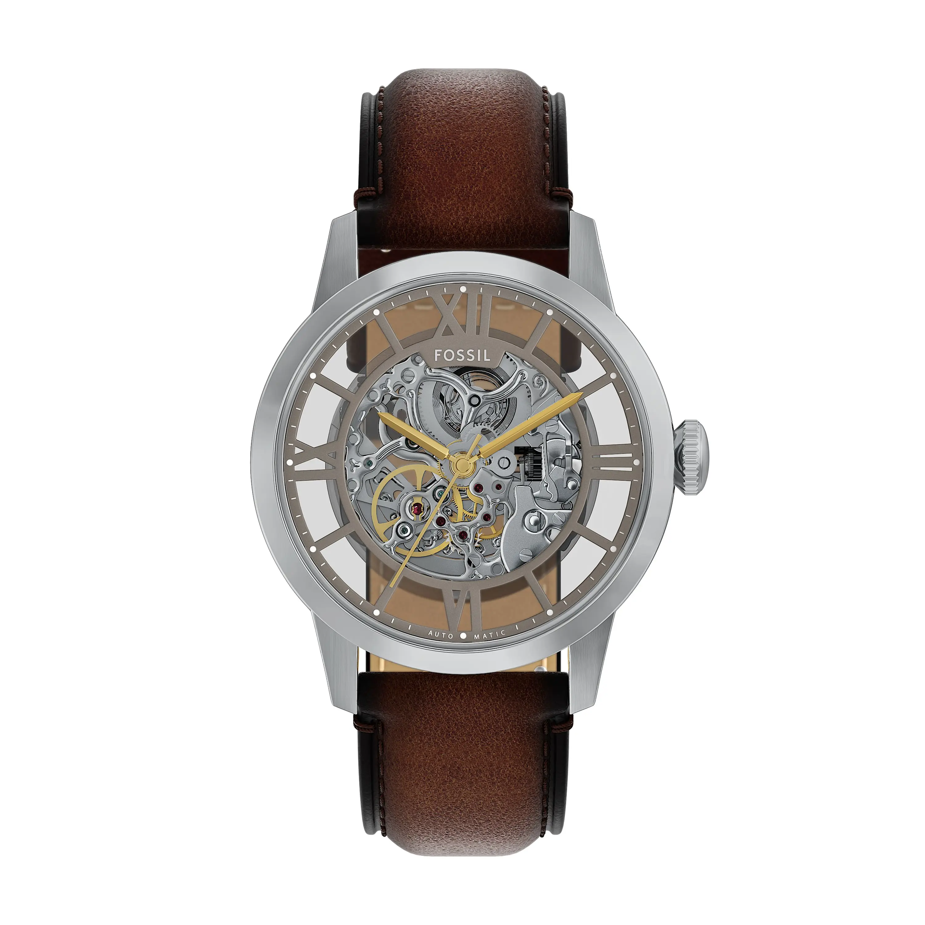 Fossil Men's Townsman 44mm Automatic Brown Leather Watch
