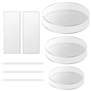 Acrylic Cake Discs Set, 11pcs/set Including 6 Round Cake Bases & 2 Comb Scrapers & 3 Dowel Rods, Circle Cake Boards for Cake Trimming and Decorating