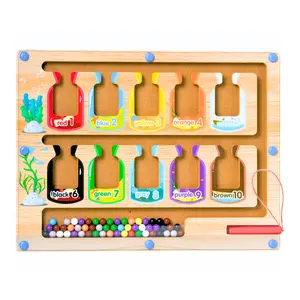 Wooden Magnetic Color & Number Maze Learning Puzzle Board for Kids Montessori Educational Toy for Fine Motor Skills Development Handheld Christmas Gift Suitable for 36+ Months