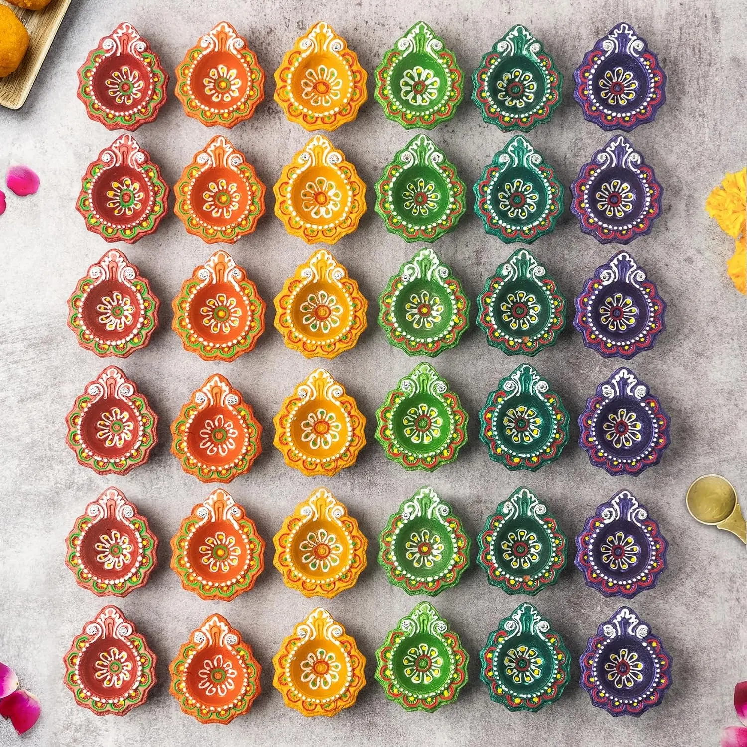 Pack of 36 Clay Diyas with Cotton Wicks, Diwali Decorations For Home, Mitti Diyas for Pooja, Indian Puja Decor For Mandir, Diwali Gifts, Earthen Lamp for Navratri Dussehra, Party Favors