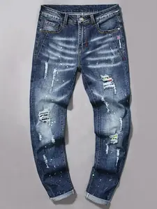 ZYNE Men's Regular Fit Ripped Straight Leg, Casual Comfy Denim Pants for Daily Wear, Fashion Men's Bottoms for All Seasons, Distressed Jean
