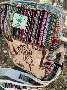Hemp Shoulder Bag Purse, Mushrooms Print, Handmade from the Nepal Himalayas, Organic Vegan materials, Unique Design, Travel Gift, Sling bag