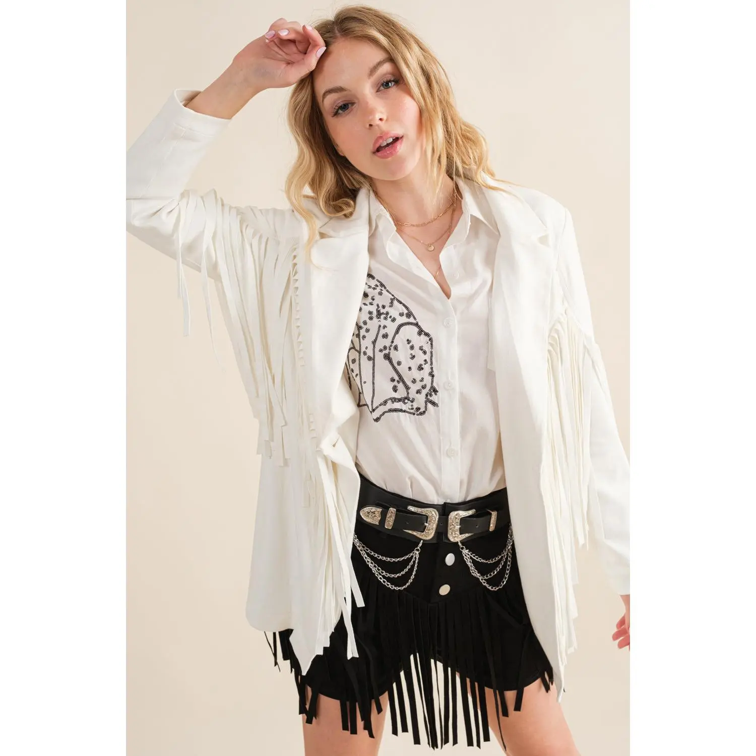 Blue B Suede Fringe Blazer Womenswear Coats Jackets Women